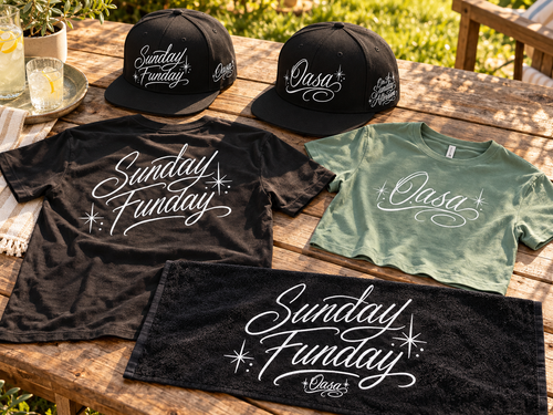 Sunday Funday collection — backyard lifestyle mockup; items sold separately